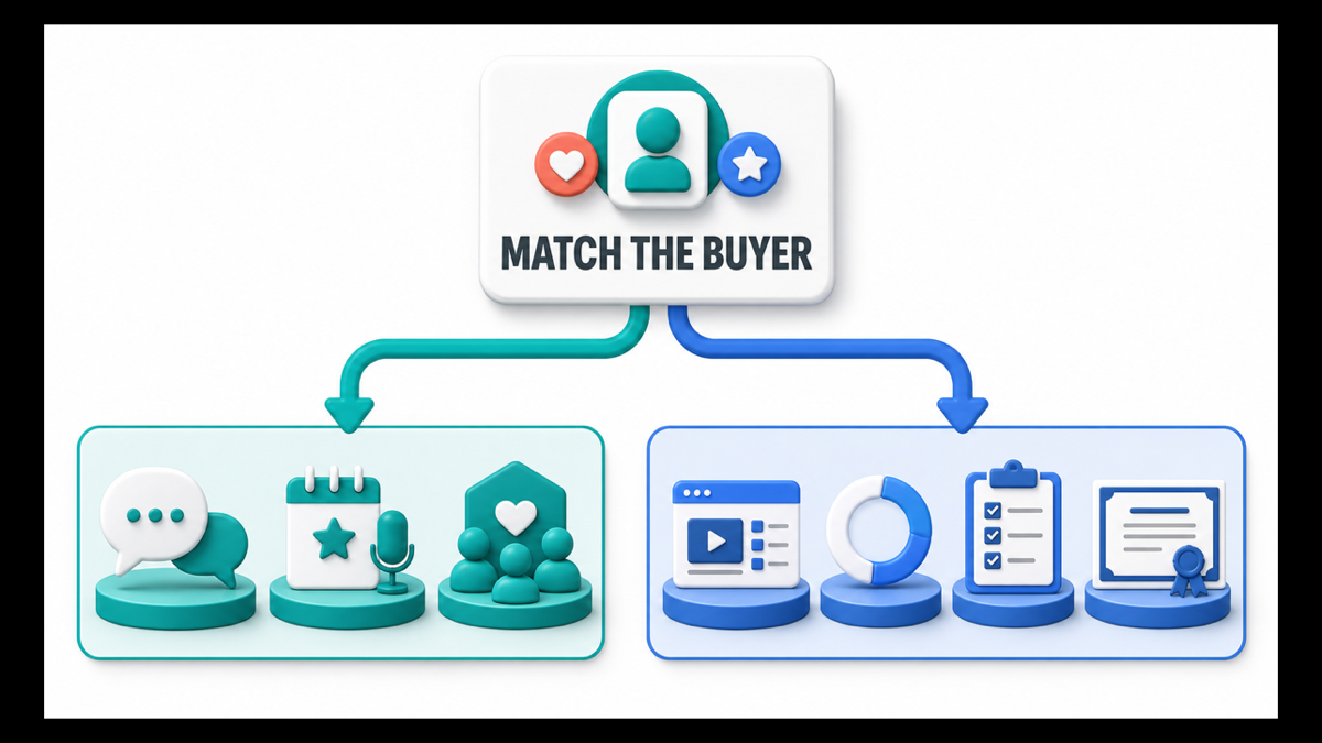 Buyer fit map showing community-first and learning-first content paths