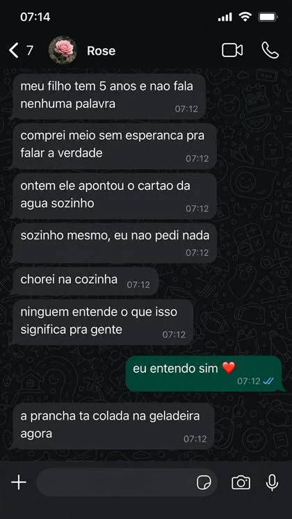 Mensagem de uma mãe que usa o material