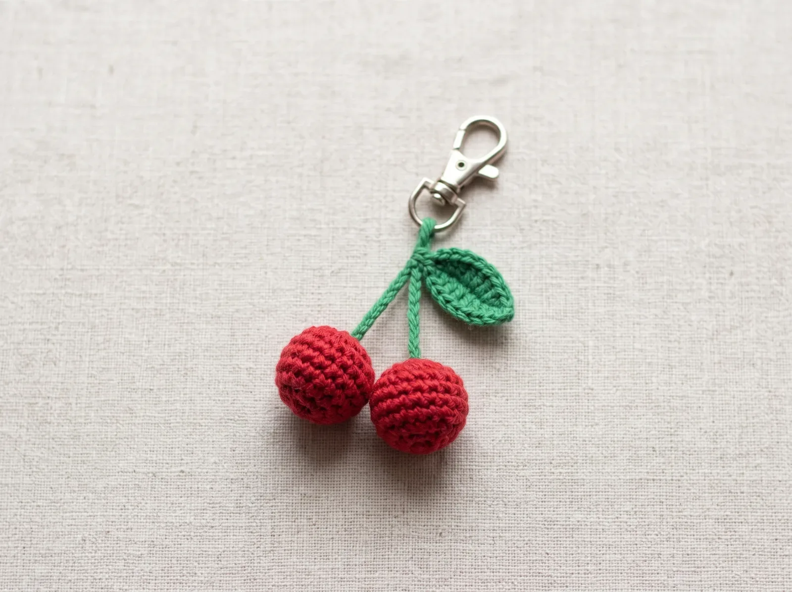 Mini Crochet Cherry Bag Charm finished crochet project