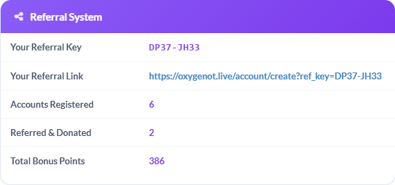 Referral section on account page