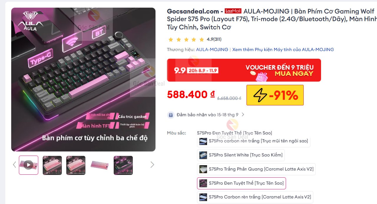 AULA-MOJING | Bàn Phím Cơ Gaming Wolf Spider S75 Pro (Layout F75), Tri-mode (2.4G/Bluetooth/Dây), Màn Hình Tùy Chỉnh, Switch Cơ