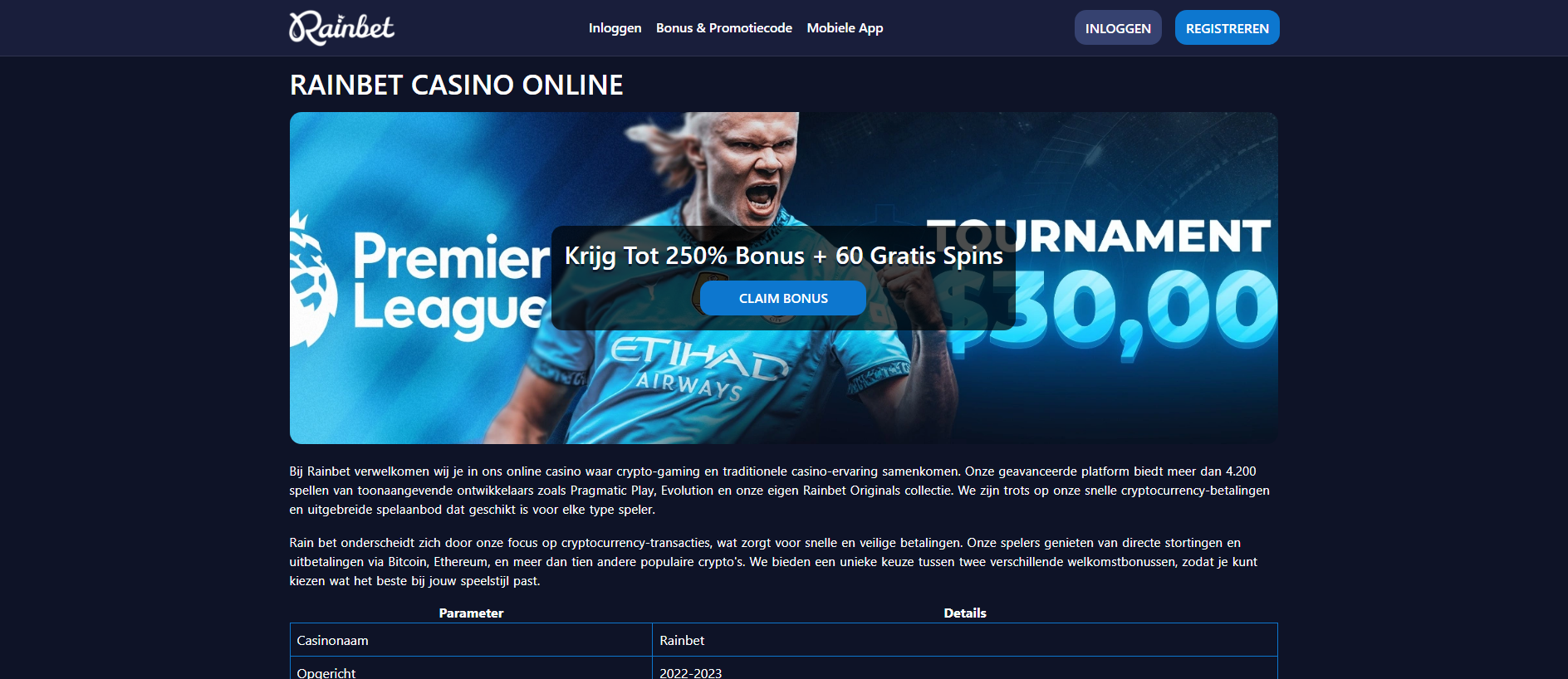 Forensic screenshot of rainbetcasino-nl.nl showing the phishing page layout