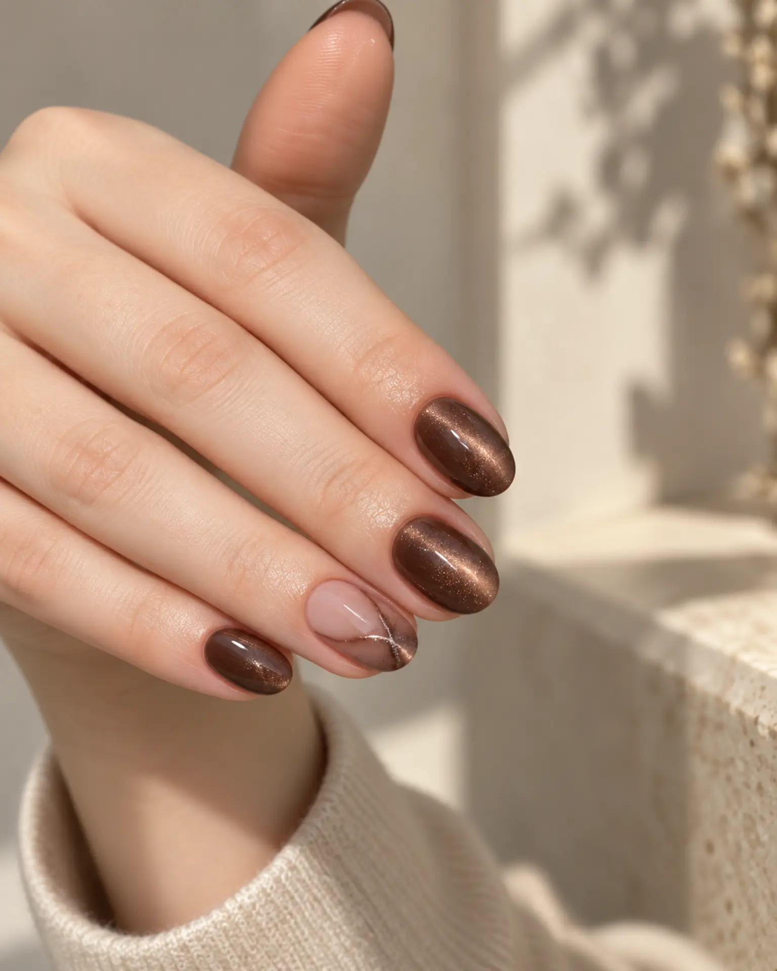 Espresso Velvet Finish manicure inspiration for round nail ideas