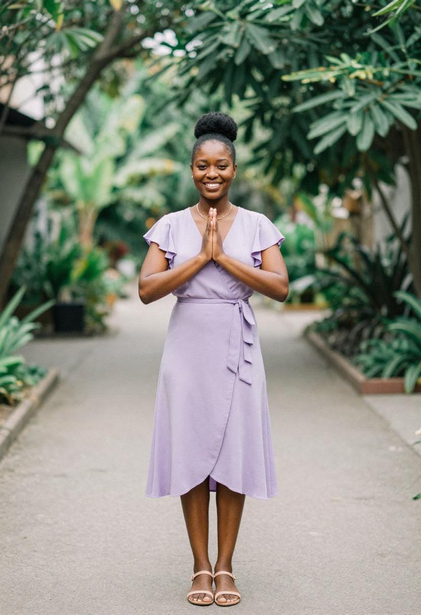 lavender wrap dress garden spring outfit