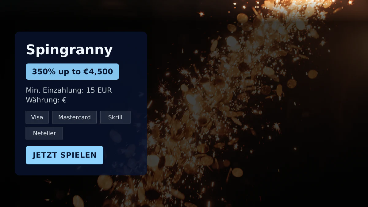 Spingranny Casino — Willkommensbonus 350% up to €4,500 + 250 FS, Zahlungen: Visa, Mastercard, Skrill, Neteller, Paysafecard