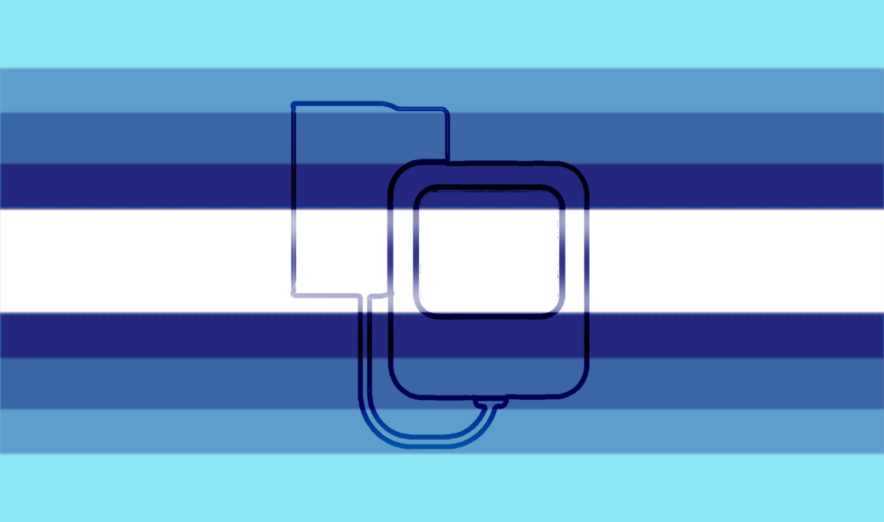 Aflag with nine mirrored stripes. From top to center, they are cyan, light blue, steel blue, dark blue, and white. The top, bottom, and center stripes are the thickest. In the center of the flag, there is a semi-opaque black outline of a blood pressure cuff attatched to a reader. The stripes and icon are all slightly blurry. Aflag with nine mirrored stripes. From top to center, they are cyan, light blue, steel blue, dark blue, and white. The top, bottom, and center stripes are the thickest. In the center of the flag, there is a semi-opaque black outline of a blood pressure cuff attatched to a reader. The stripes and icon are all slightly blurry.