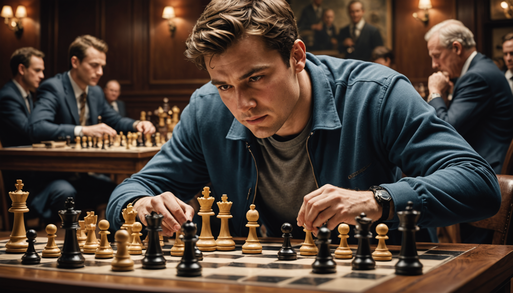 Concentrated player celebrating chess victory in a tournament