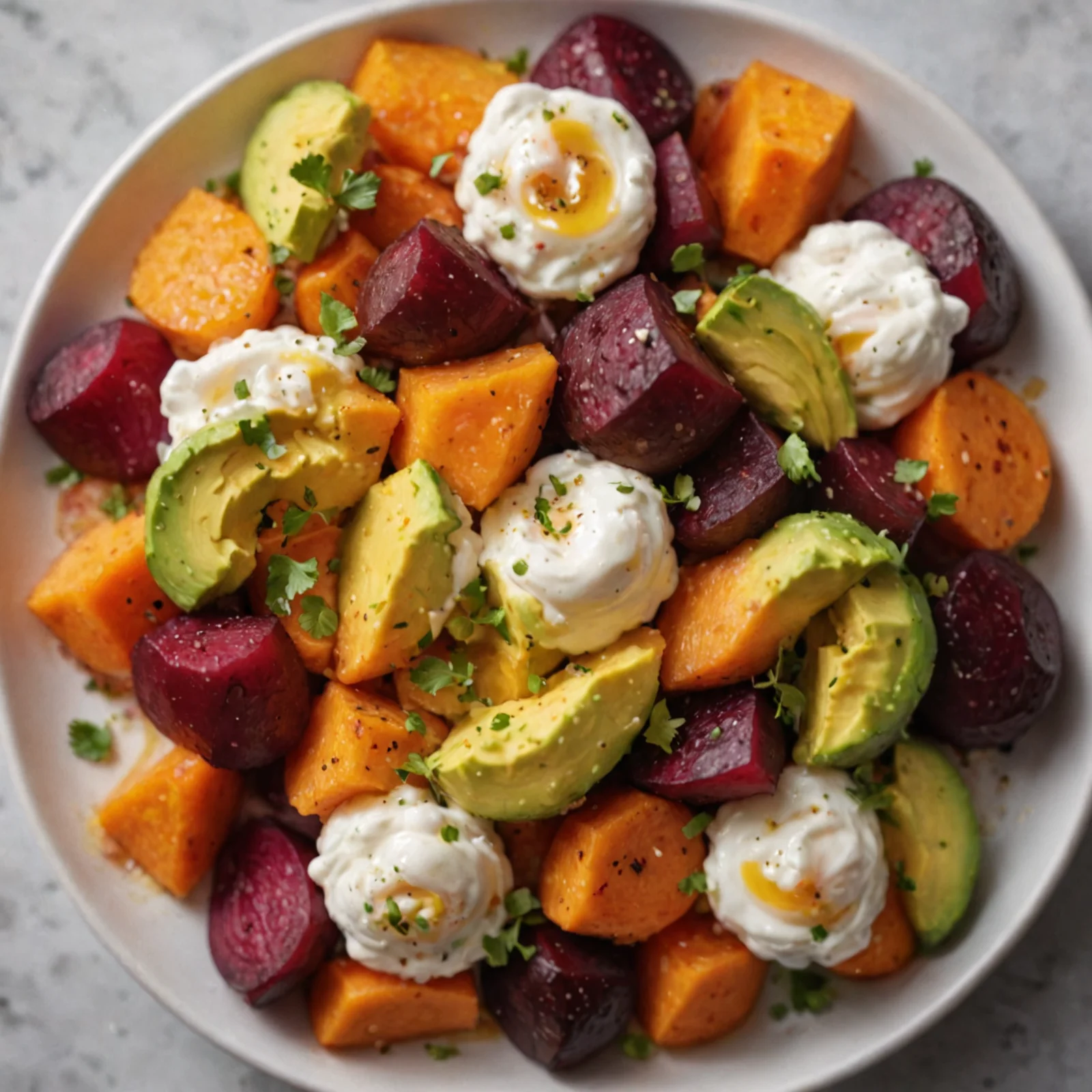 Roasted Beet, Sweet Potato, and Avocado Salad: A Flavorful Combination!