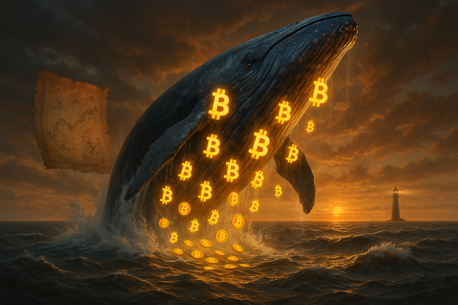 Illustration of a Bitcoin whale transaction realizing significant profit after long-term holding