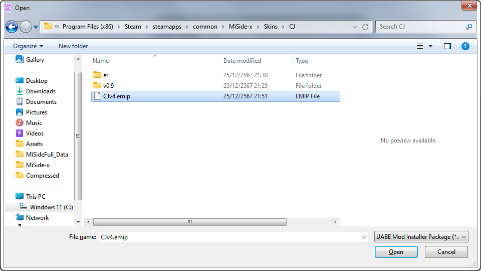 Selecting .emip file Selecting .emip file