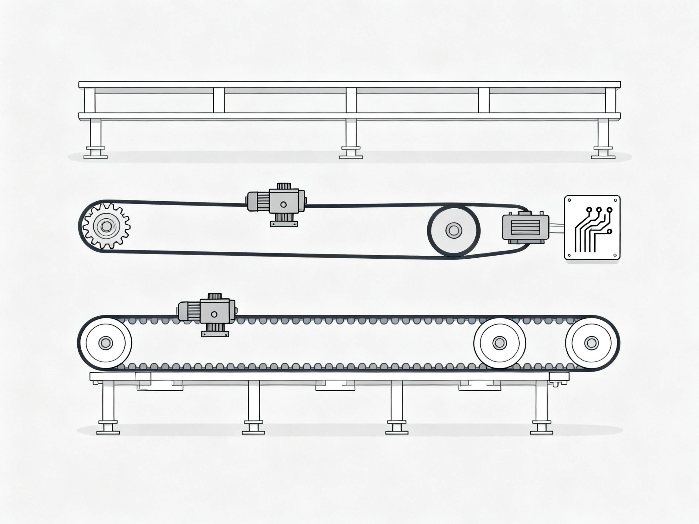 Key components of modular conveyor systems.