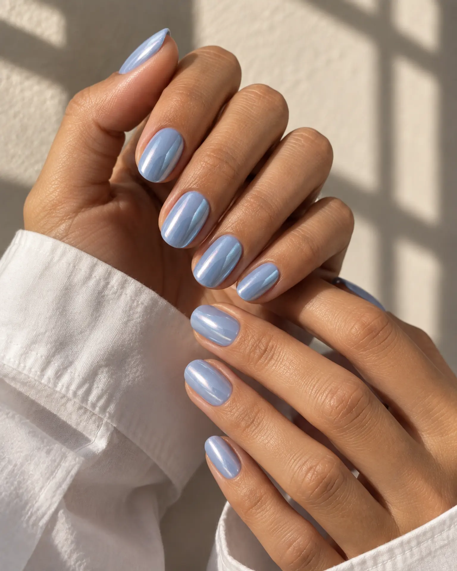 Blue Glazed Pearl Veil manicure inspiration for blue nail ideas