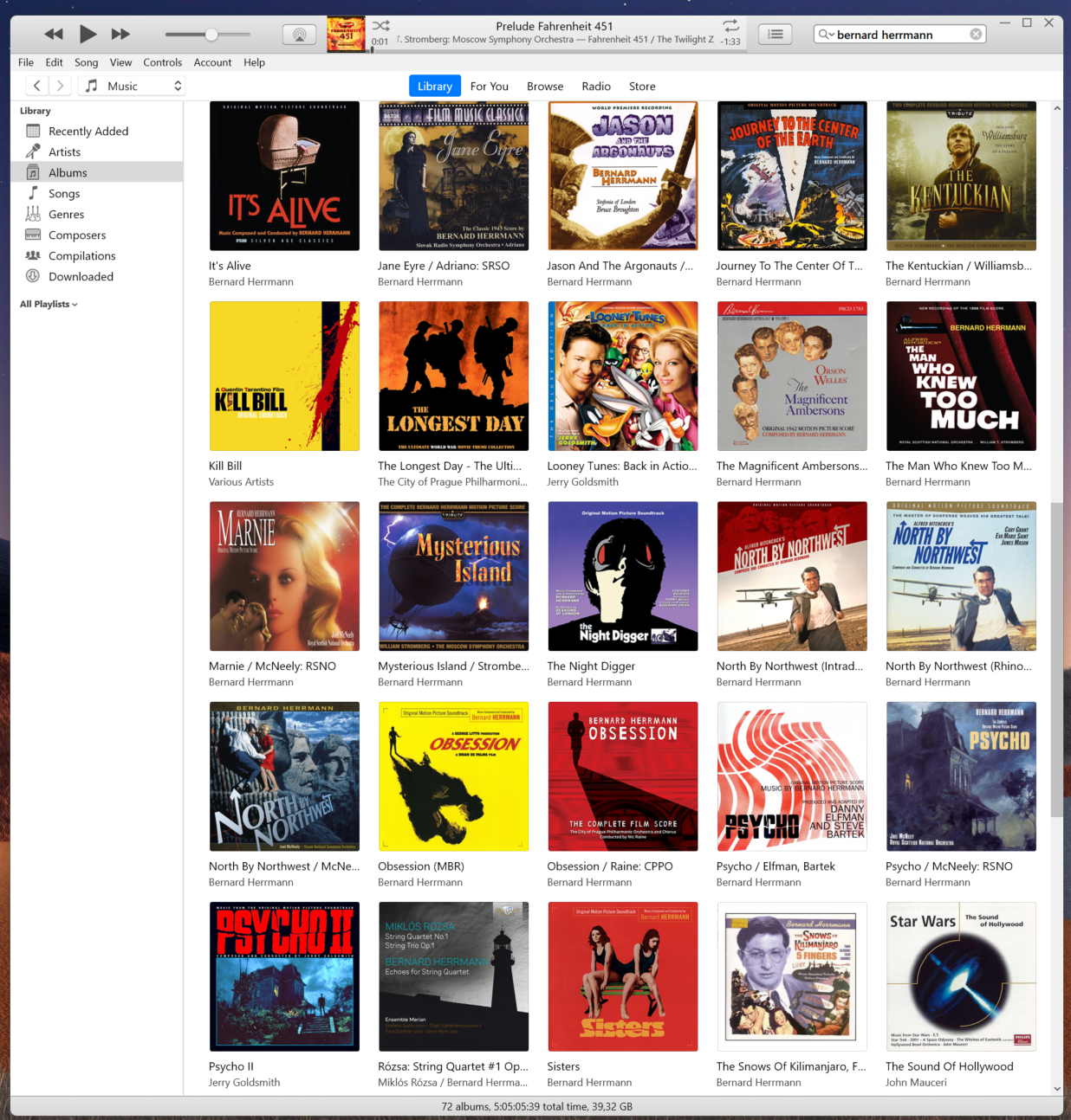Bernard Herrmann - iTunes partial section