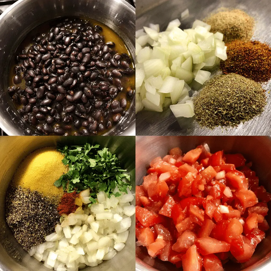 A bowl of hearty spicy black bean soup topped with fresh cilantro and avocado slices, served with lime wedges on the side.