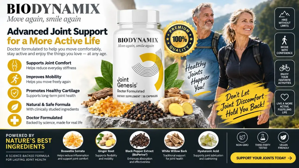 Joint Genesis Review Bottle Display Joint Genesis Review - BIODYNAMIX Joint Support Supplement Bottle Overview