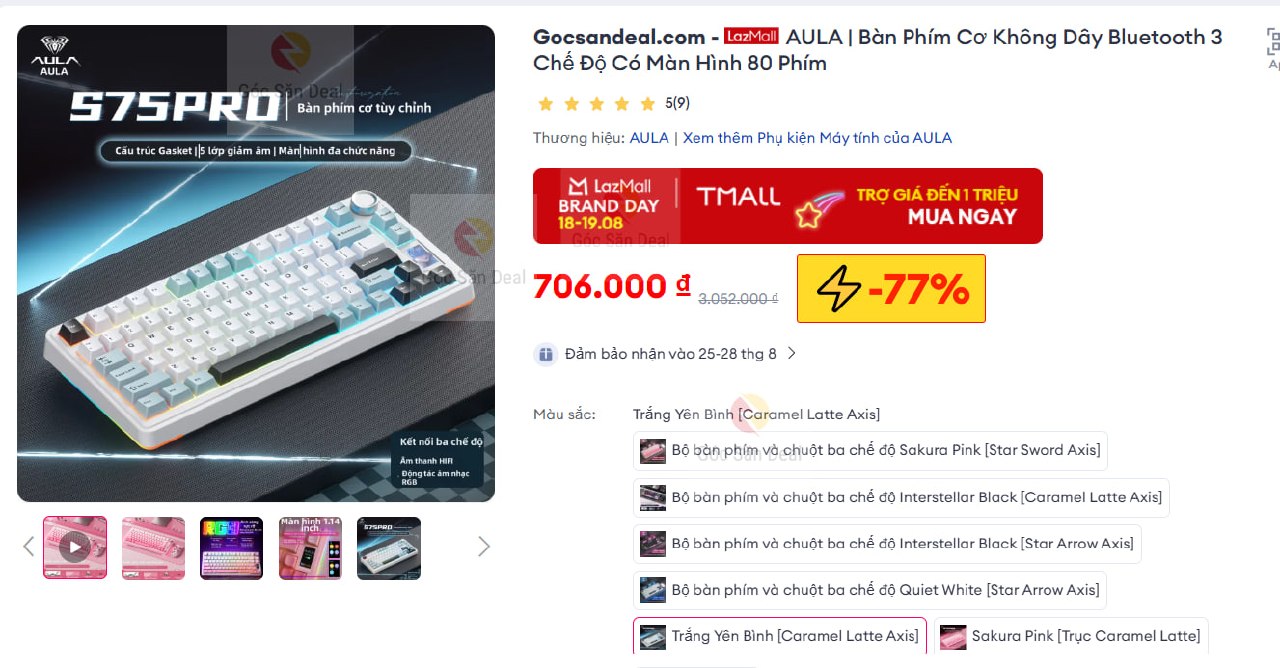 AULA | Bàn Phím Cơ Không Dây Bluetooth 3 Chế Độ Có Màn Hình 80 Phím