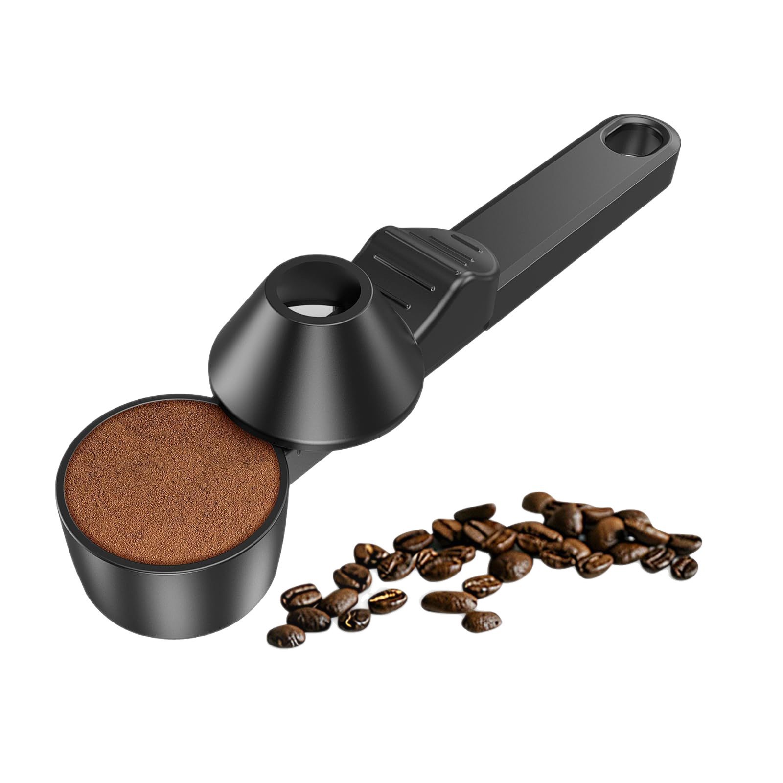 1 pcs Black Sliding Coffee Scoop - Long Handle Plastic Measuring Spoon for Ground Coffee and Tea Leaves and Pepper and Protein Powder - Storage Design for Kitchen Organisation