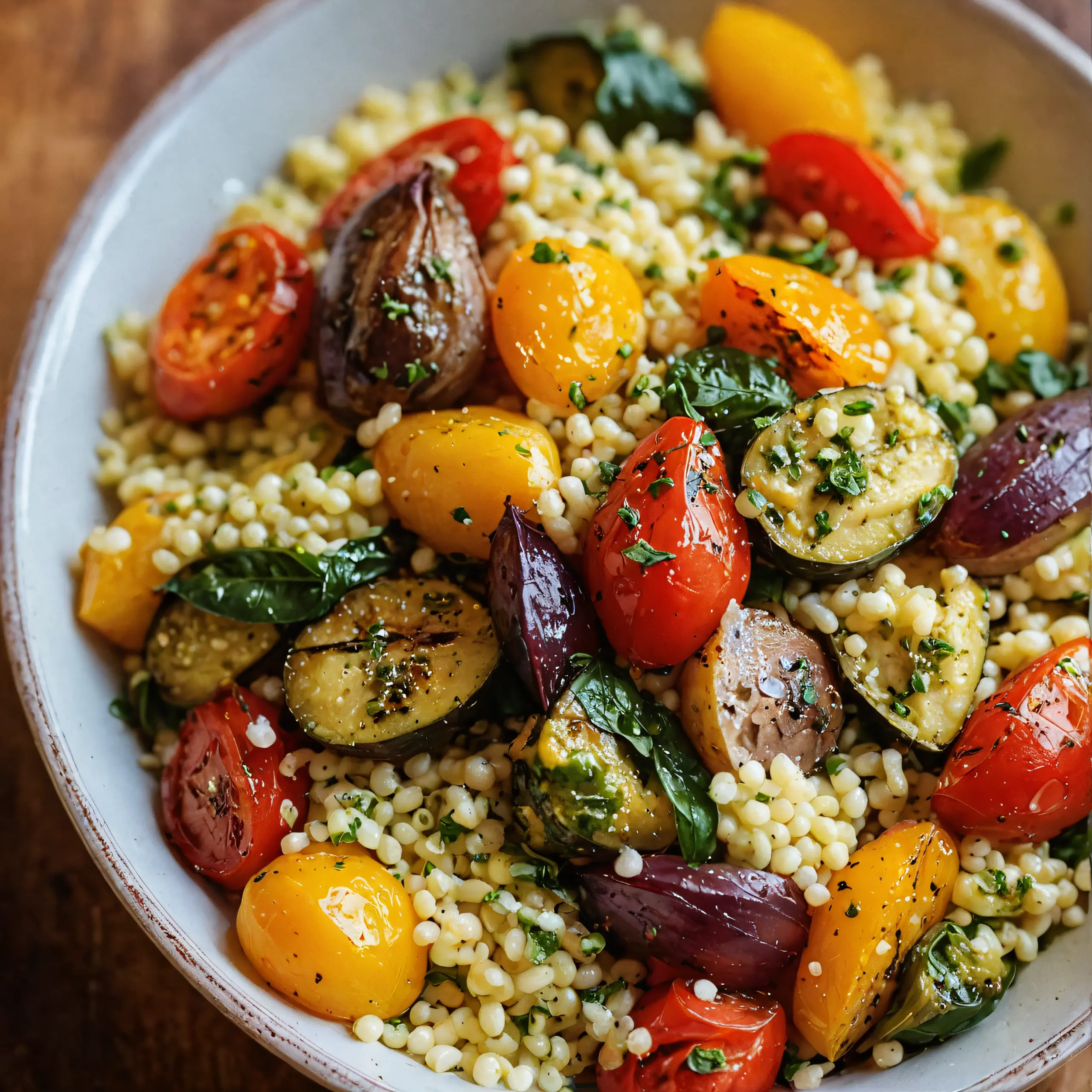 Roasted Vegetable Pesto Couscous Dish