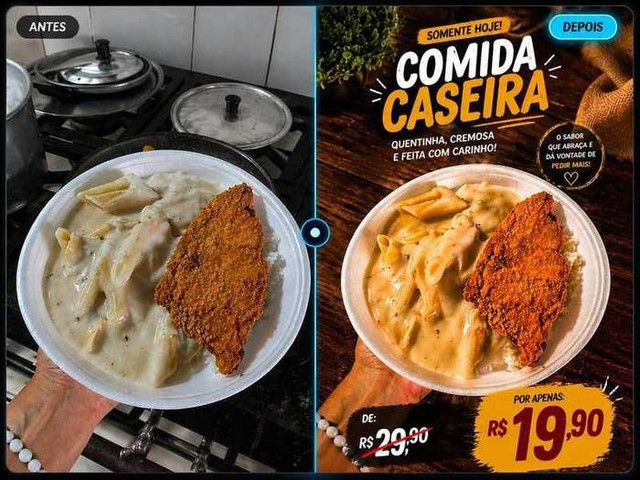 Comida caseira antes e depois