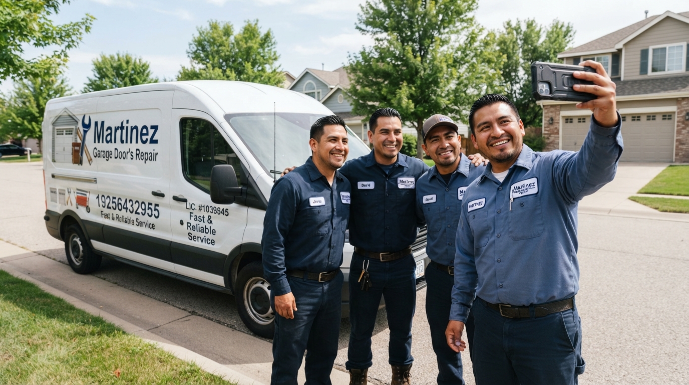 Garage door repair technician servicing a Martinez home