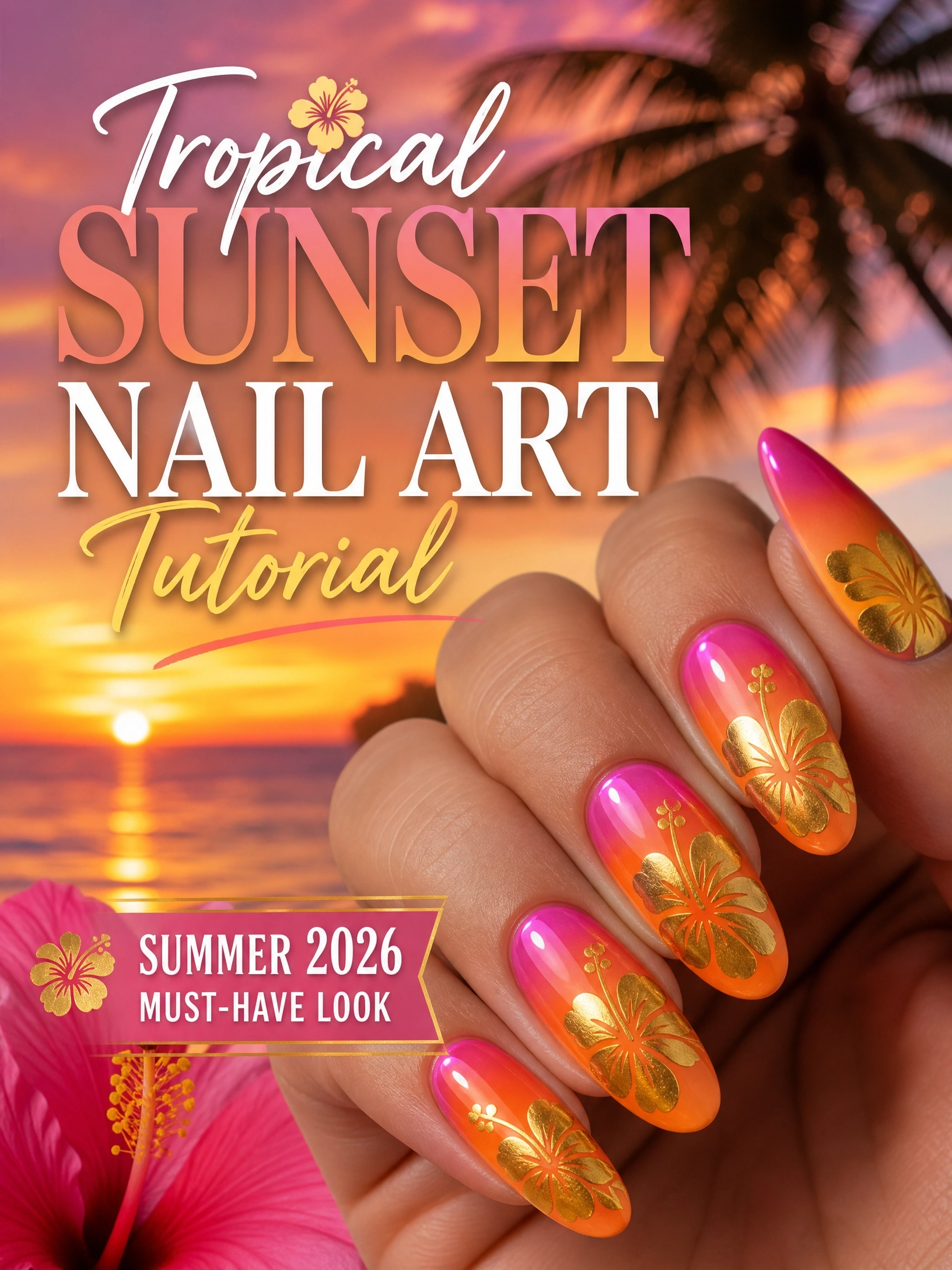 Tropical Sunset Ombre with Golden Hibiscus: Your Ultimate Summer 2026 Nail Guide