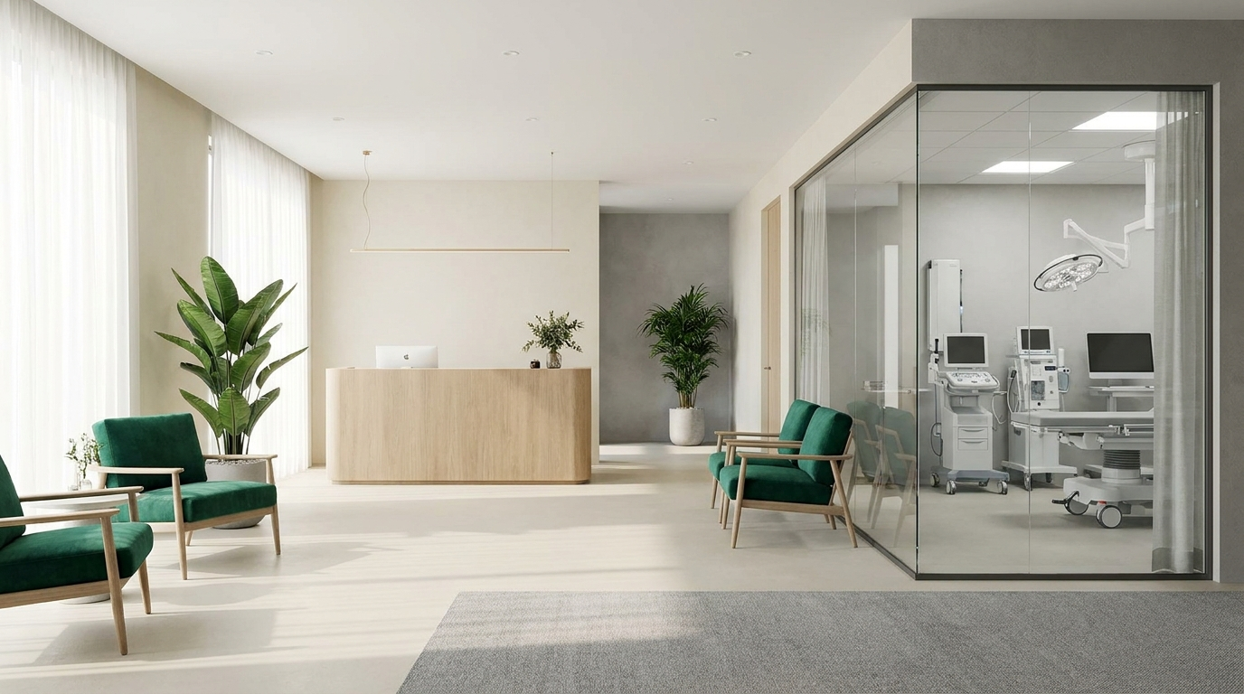 Modern, clean clinical environment with soft natural light and neutral tones