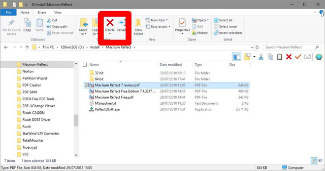 Win 10 Delete button
