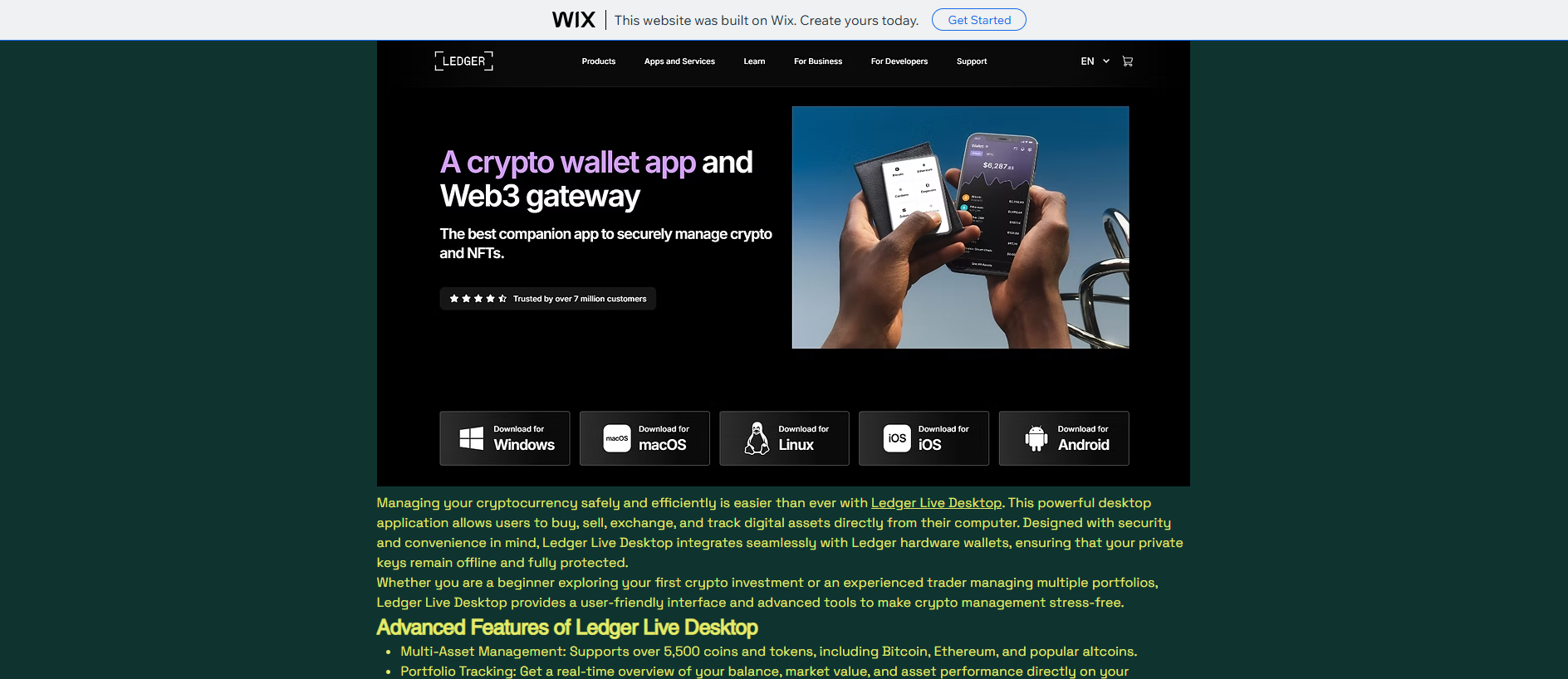 Stored capture of ledgerlivedesktop.wixsite.com