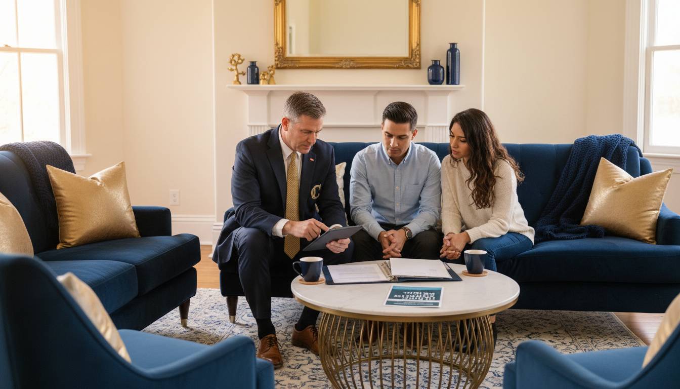 A Charlotte agent consulting a couple about their health coverage options.