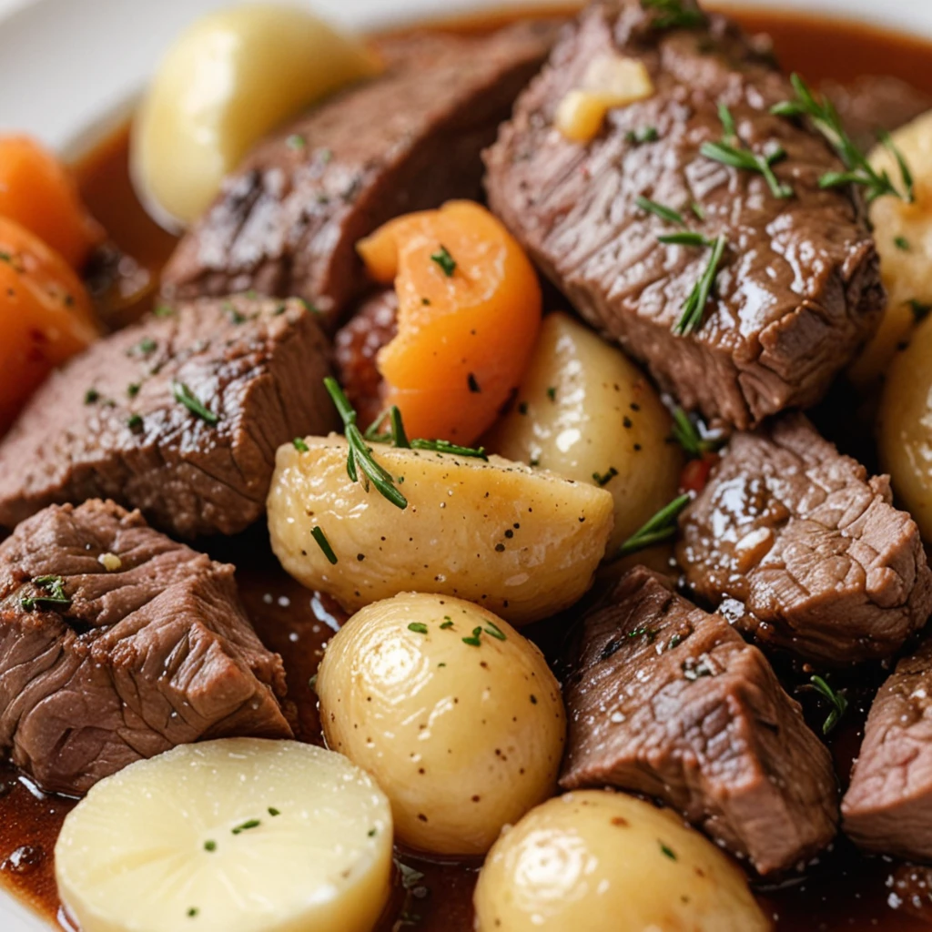 Garlic Butter Beef with Potatoes in Slow Cooker