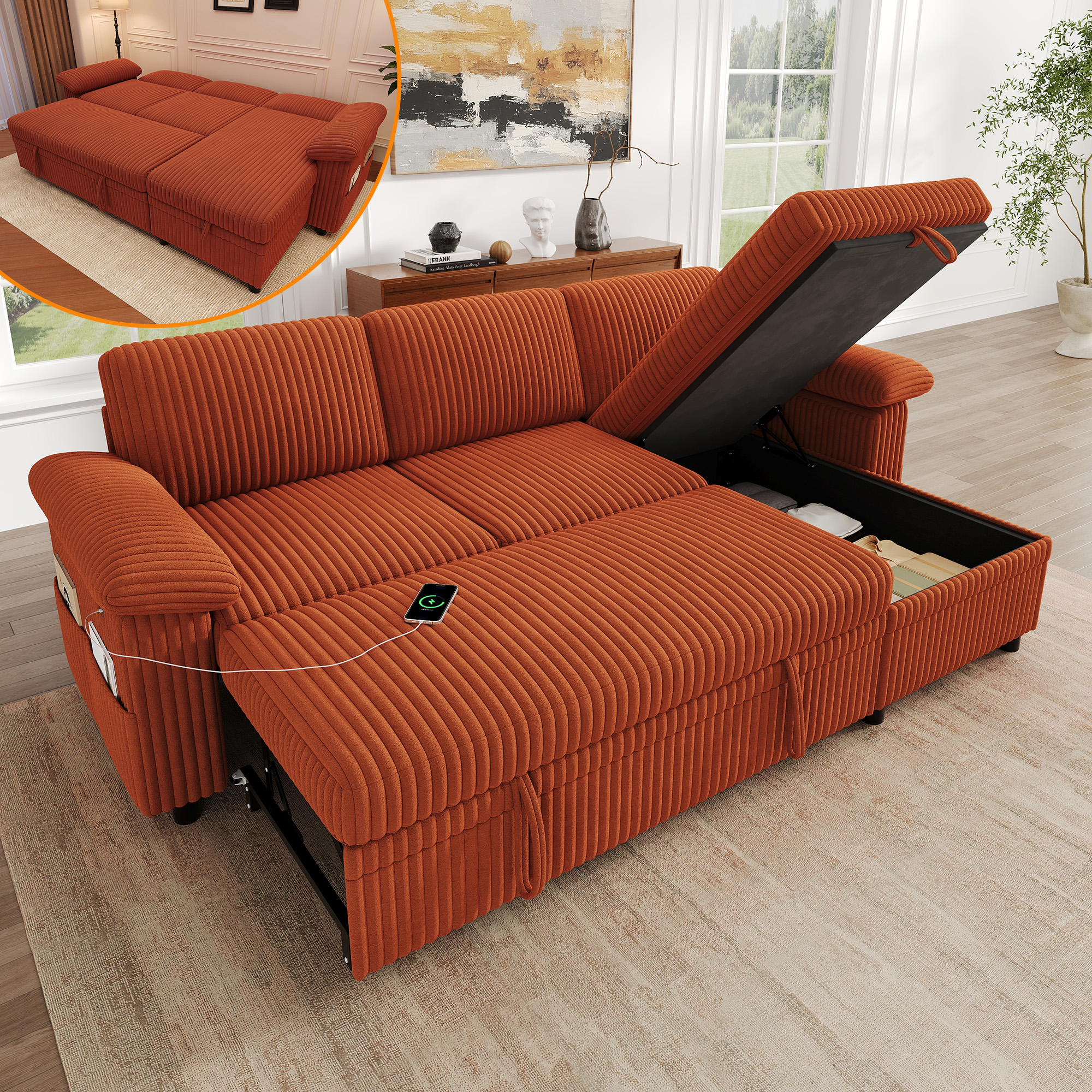 Canapé d'angle convertible orange - vue principale