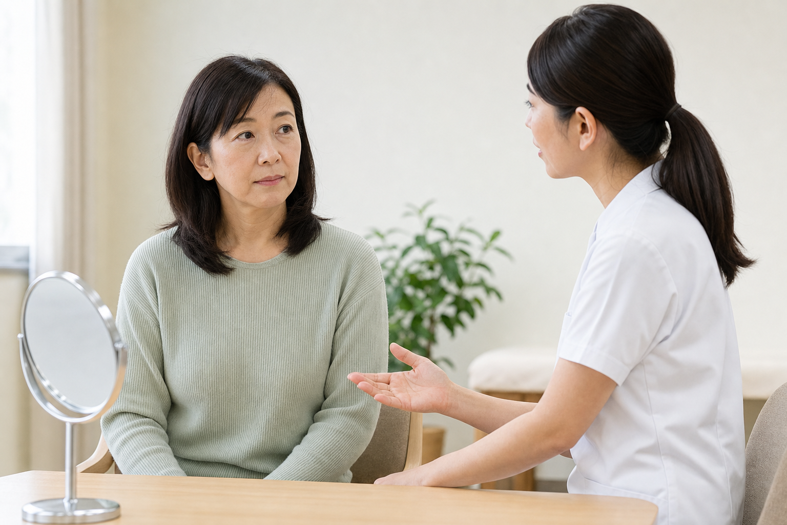 顔面神経麻痺について専門職へ相談する様子