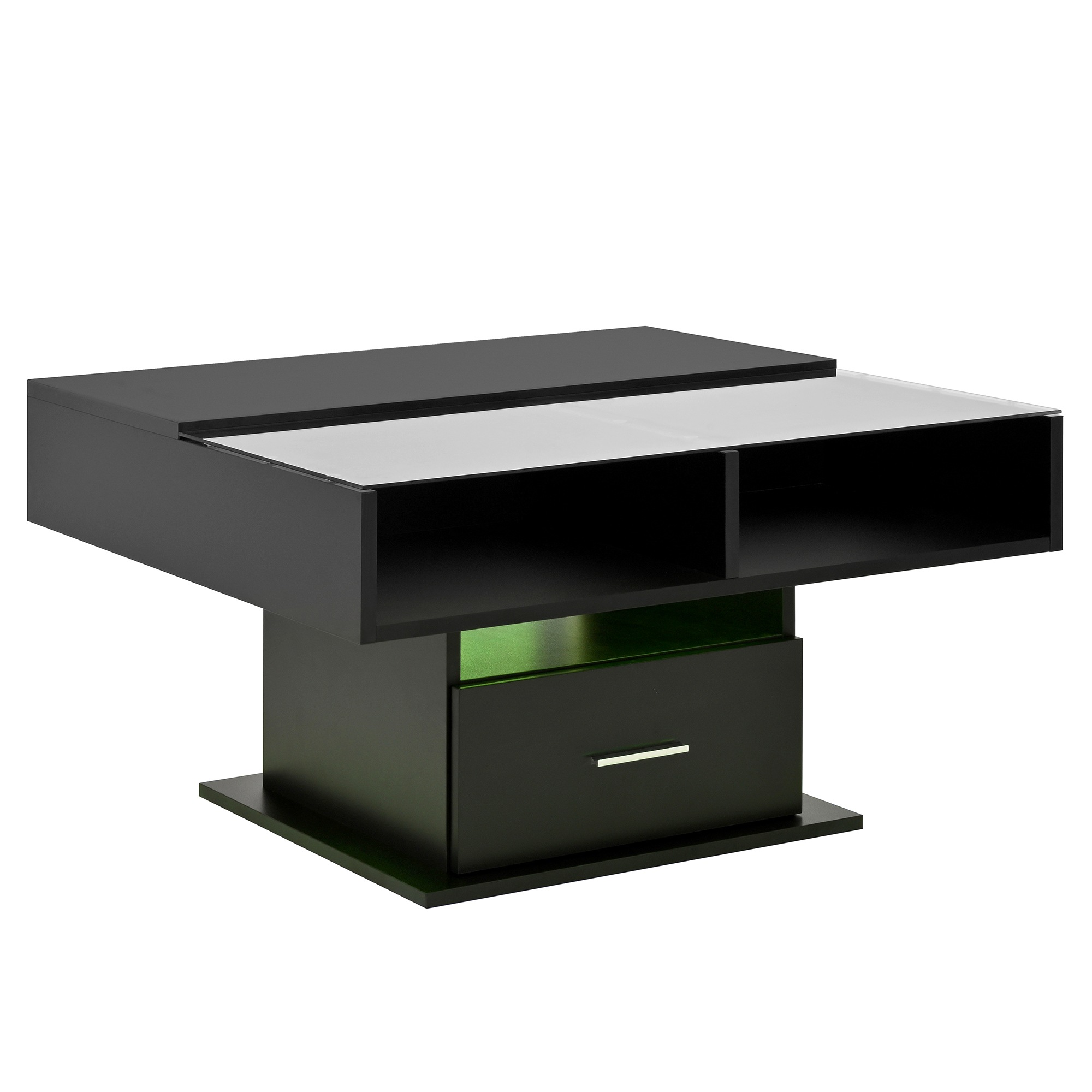 Table Basse Noir, Rangement, Éclairage LED, Gestion des Câbles, Portes Vitrées, Étagères Réglables - 78x78x45cm - Salon 2