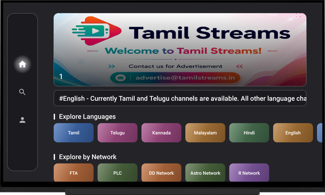 Tamil Streams app screenshot - Home, Reimagined for TV