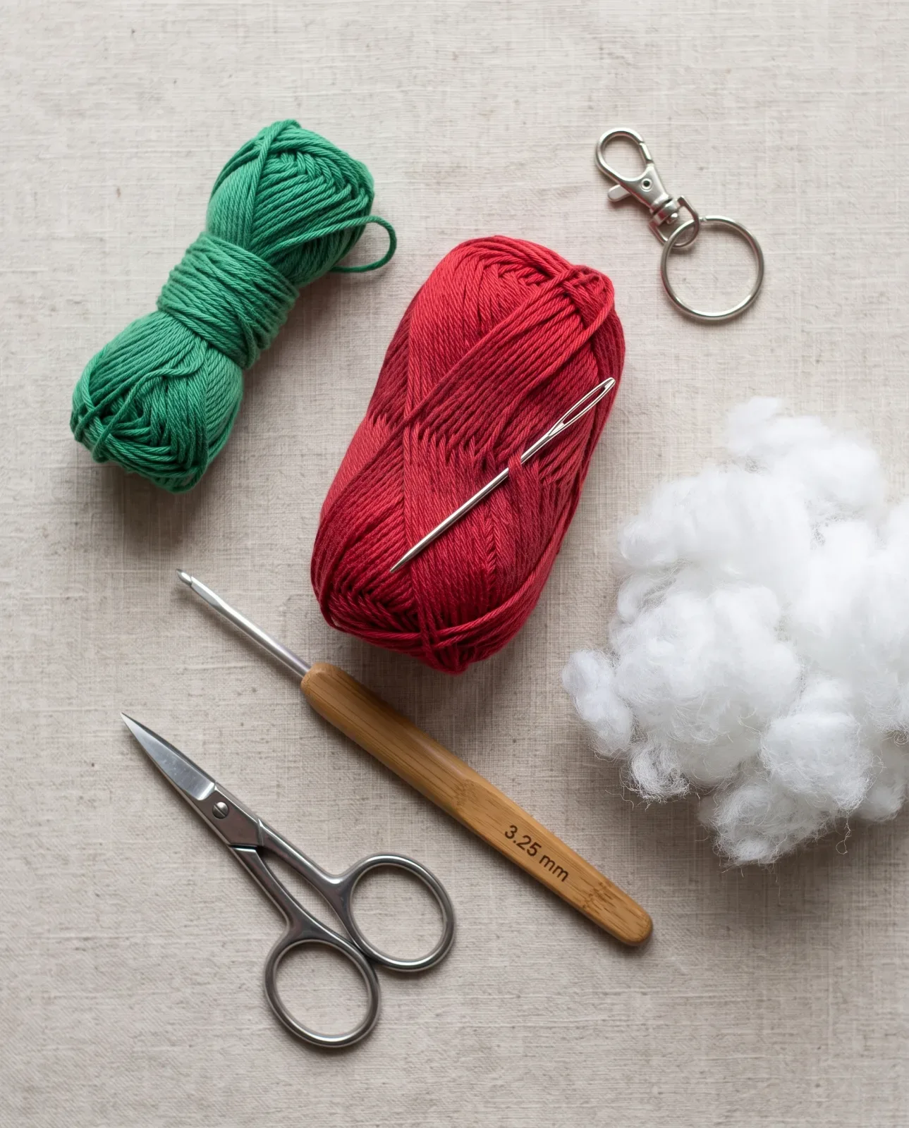 Mini Crochet Cherry Bag Charm crochet materials and tools