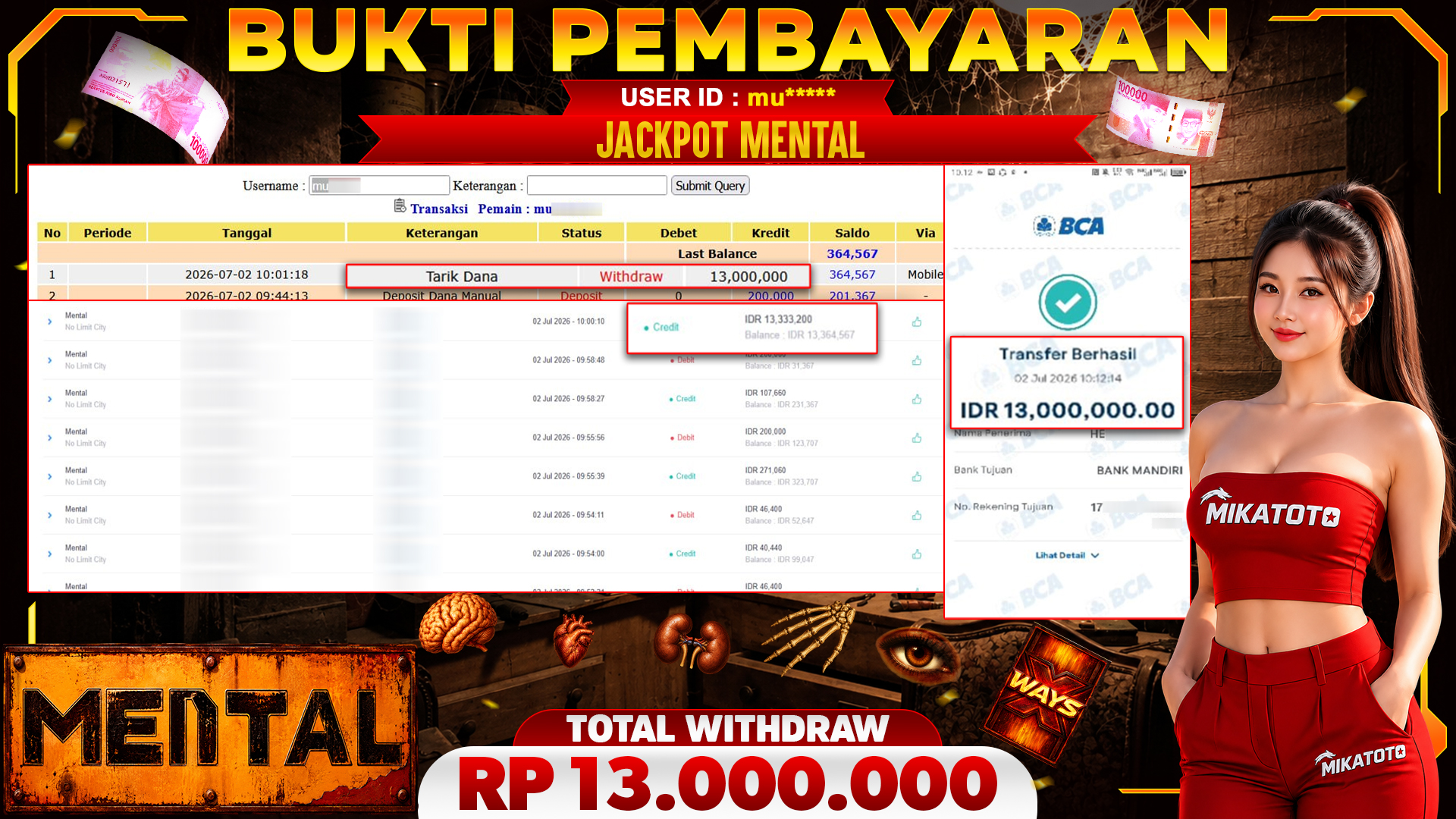🏆 SELAMAT KEPADA PEMENANG JACKPOT DI Mental - No Limit City 13,000,000🏆