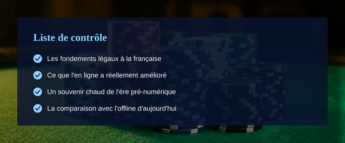 Le casino de jeux : entre l'odeur du comptoir et le silence de l'écran — Liste de contrôle