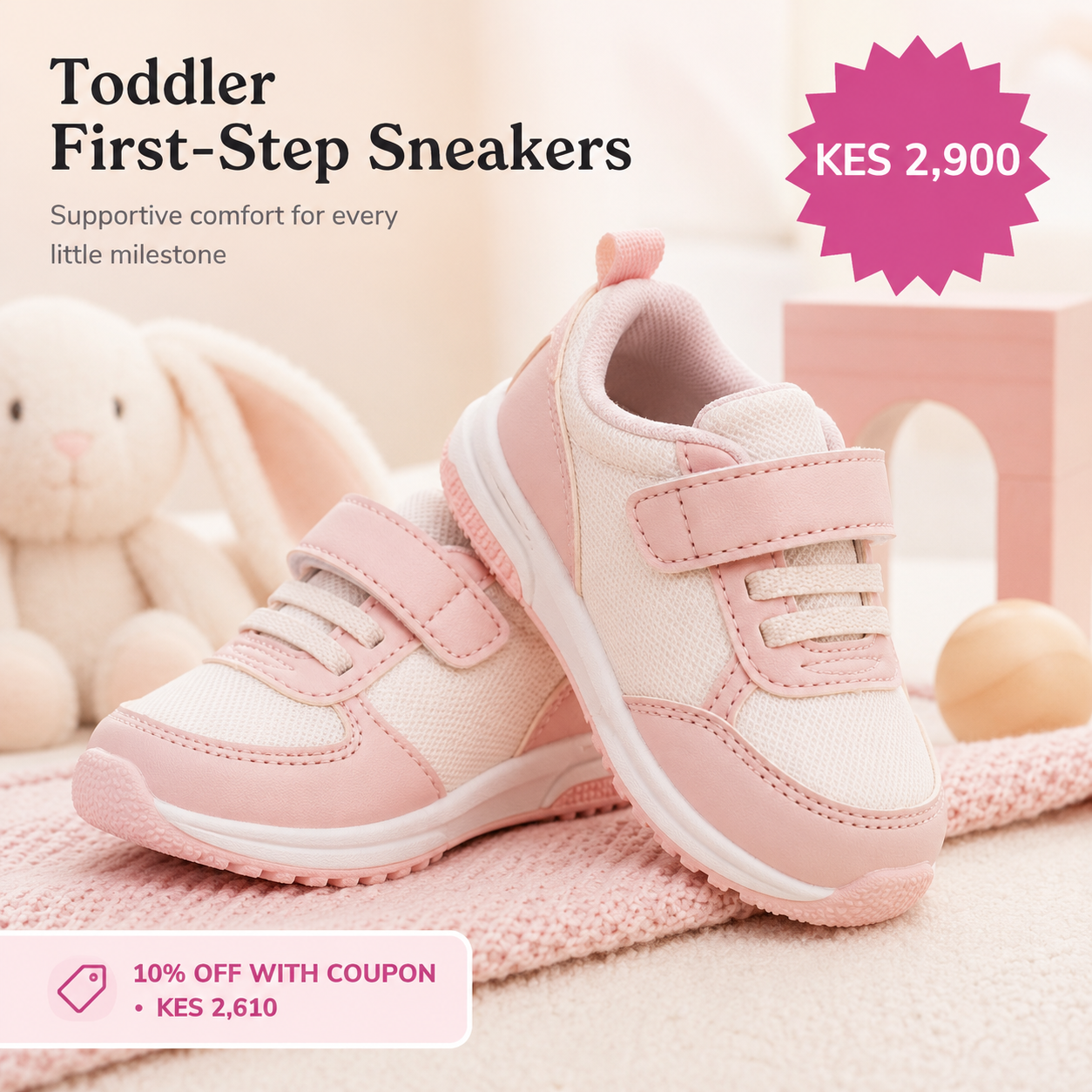 Toddler First-Step Sneakers with KES price and coupon offer