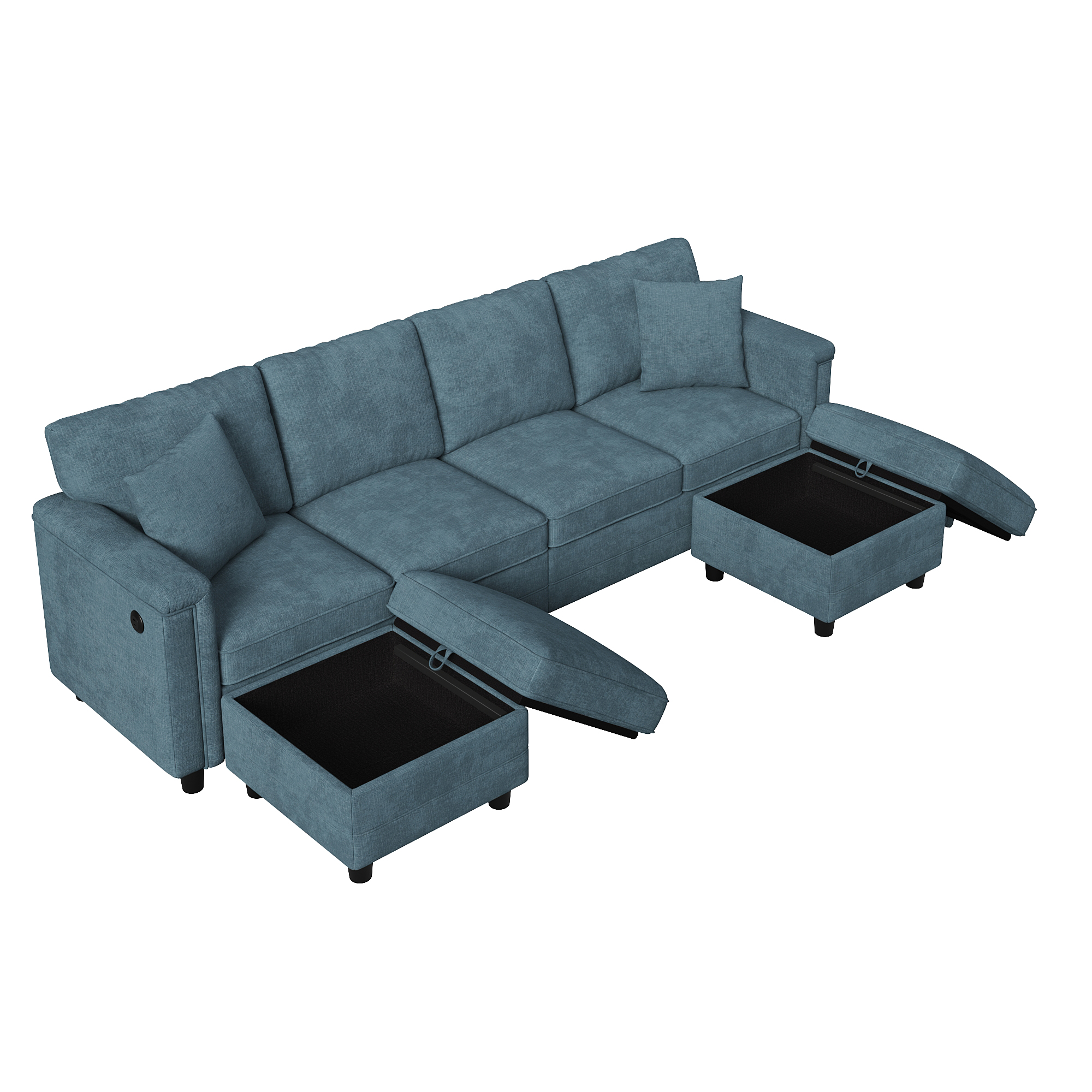 Canapé d'angle convertible bleu sur fond blanc