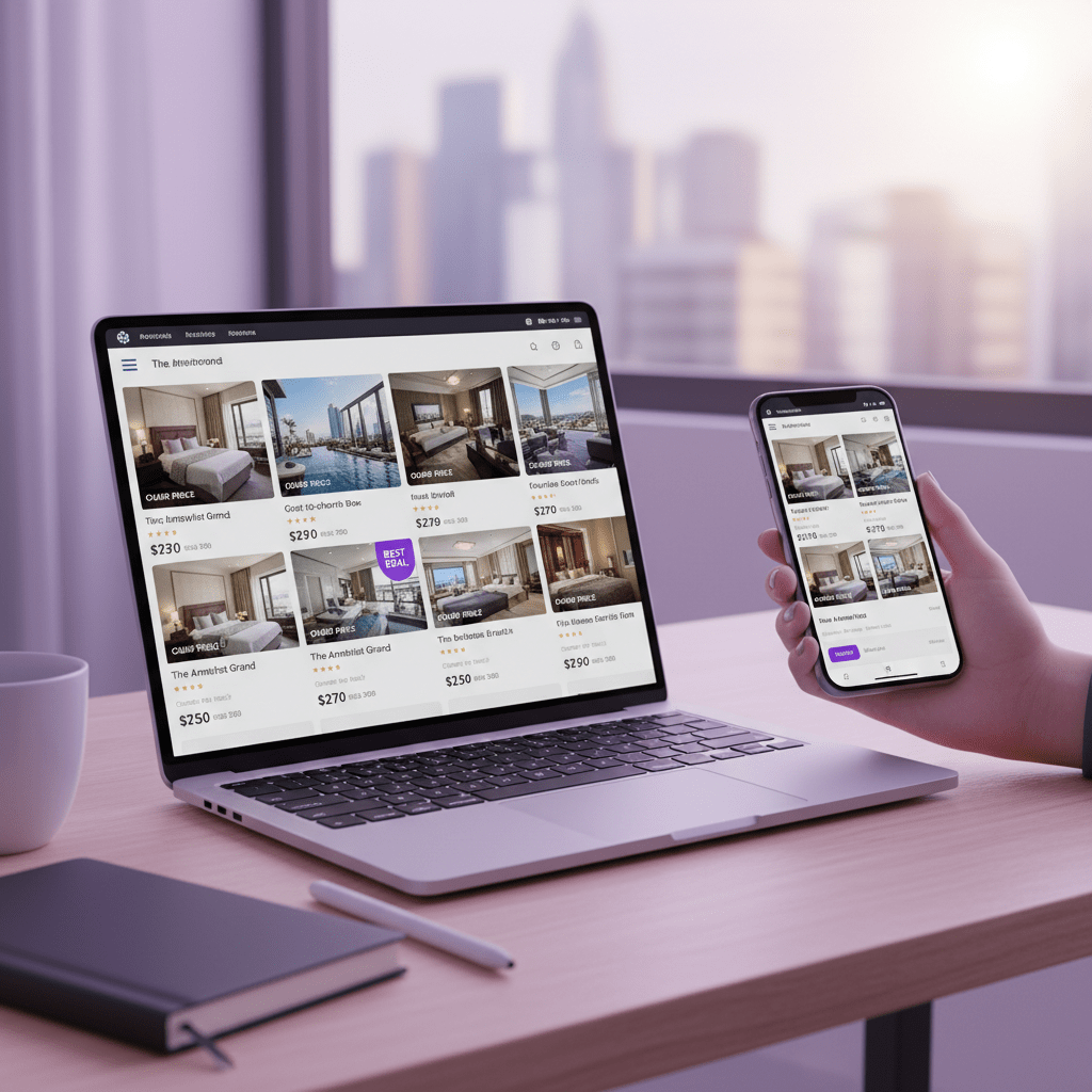 Traveler comparing booking search results