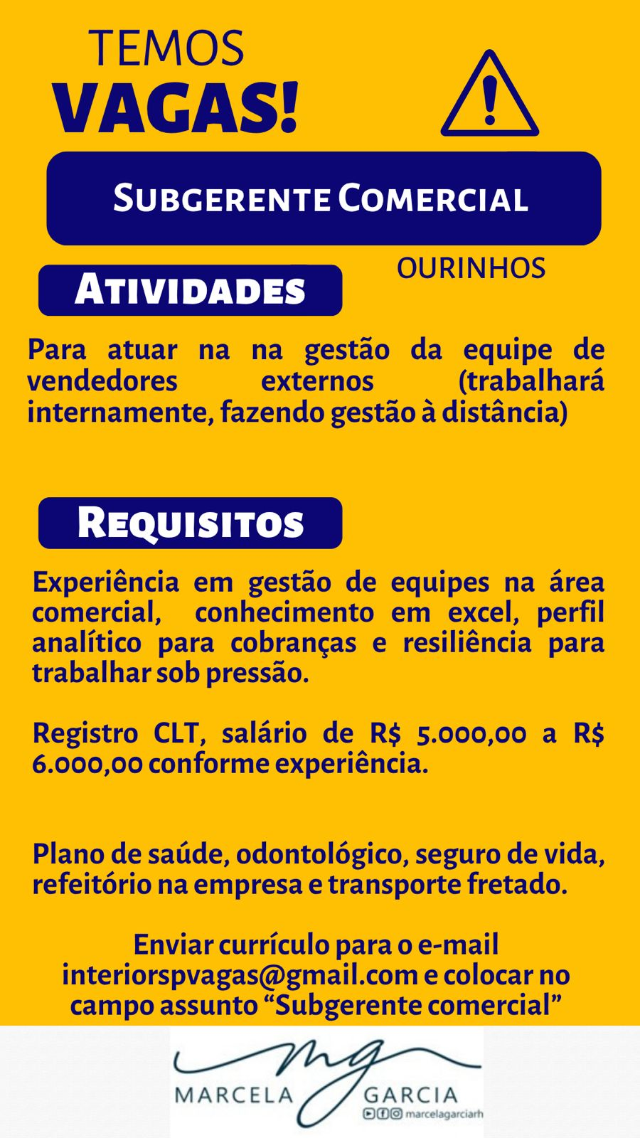 VAGA PARA SUBGERENTE COMERCIAL - Imagem 1