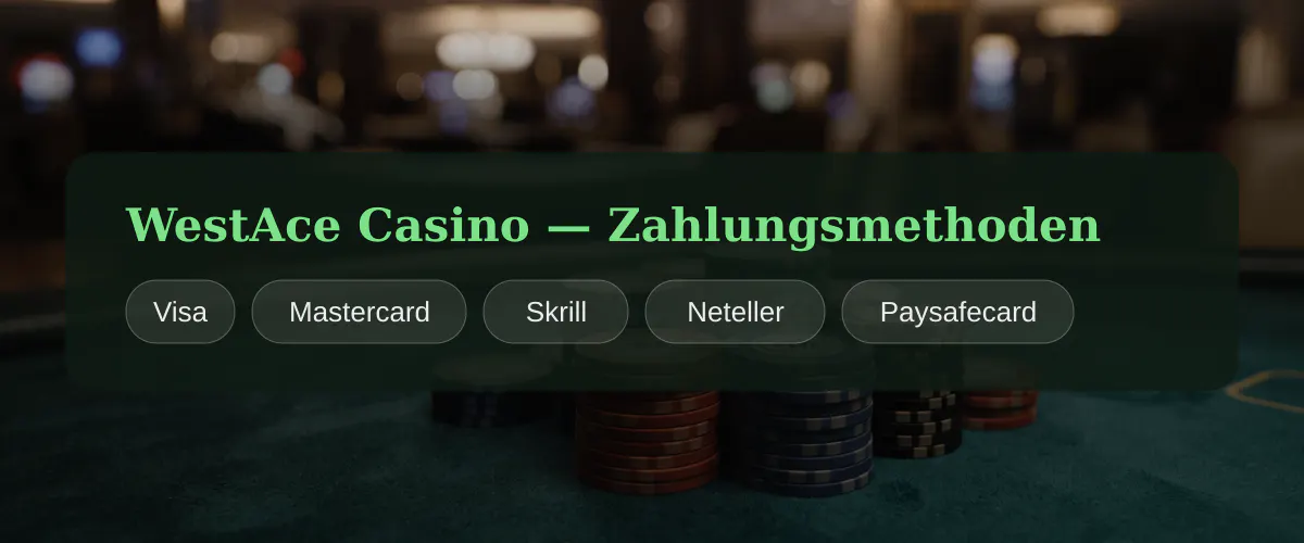 WestAce Casino — Zahlungsmethoden: Visa, Mastercard, Skrill, Neteller, Paysafecard