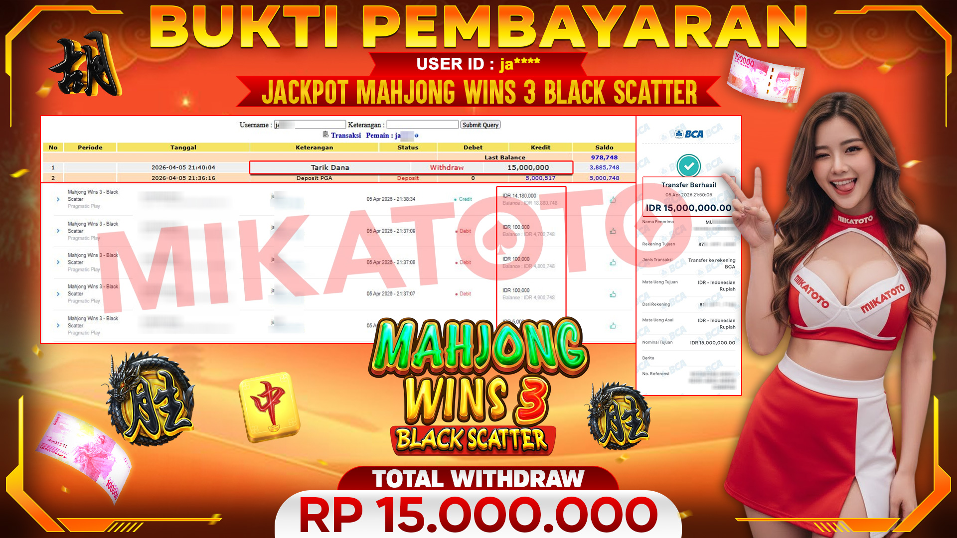 🏆 SELAMAT KEPADA PEMENANG JACKPOT DI Mahjong Wins 3 Black Scatter - Pragmatic Play 15,000,000🏆