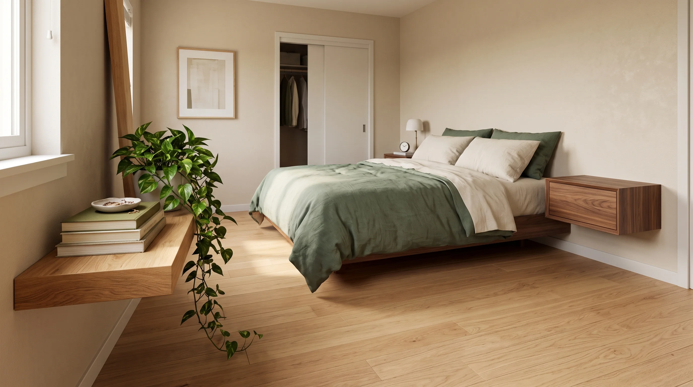 Floating Asymmetrical Nightstands Wall-Mounted
