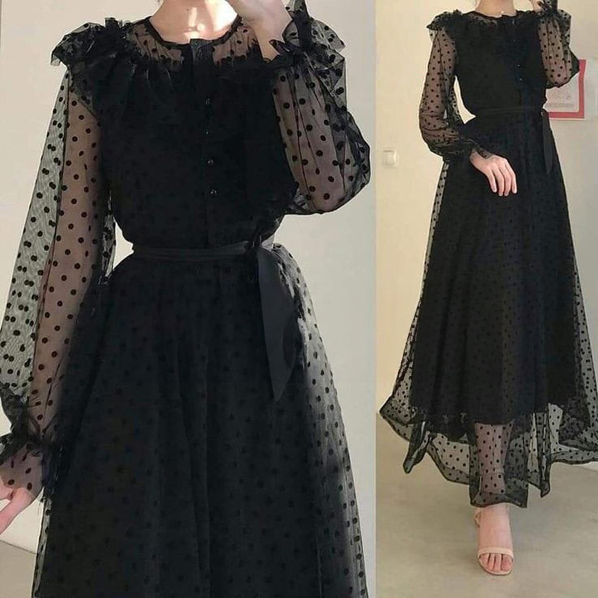 Star Garnet Dot Net Fancy Button Long Maxi Dress for Girls Women Daraz