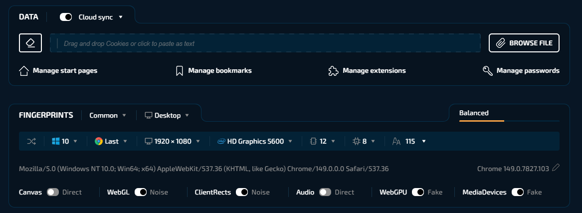 Ручное добавление Cookies аккаунта в настройках Data Linken Sphere