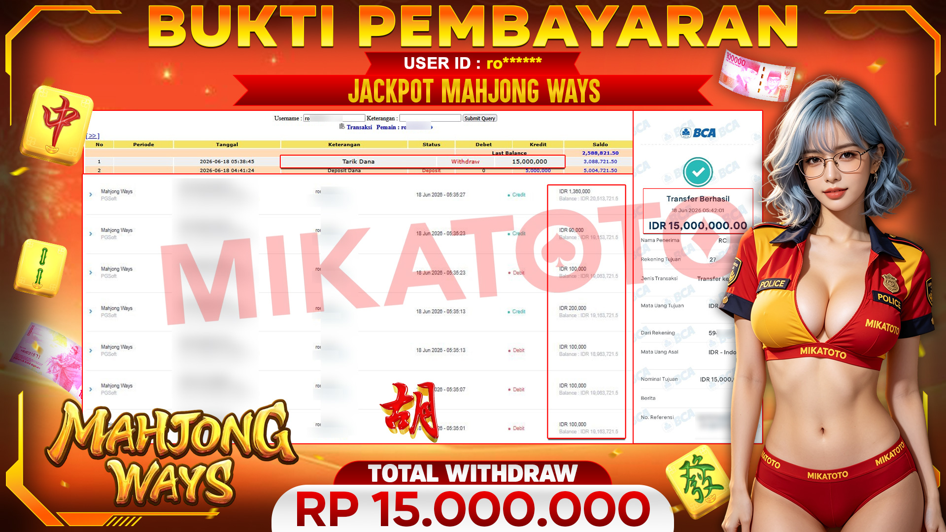 🏆 SELAMAT KEPADA PEMENANG JACKPOT DI Mahjong Ways - PGSoft 15,000,000🏆