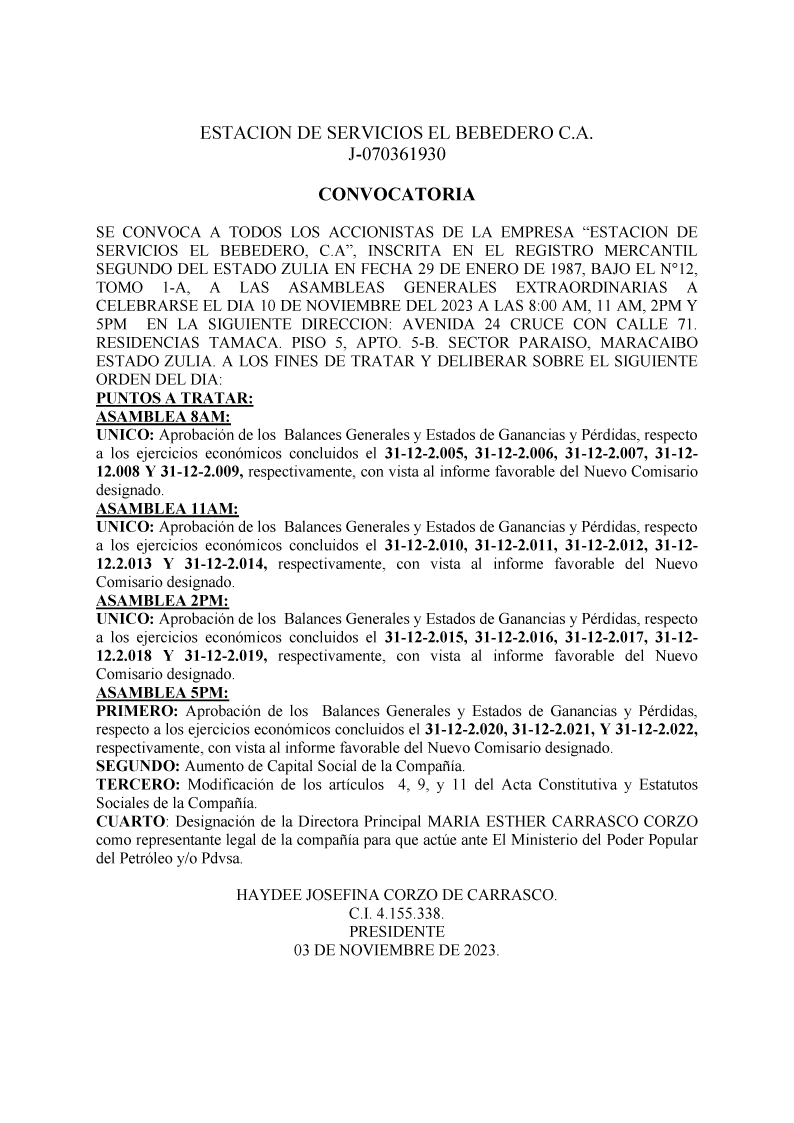 CONVOCATORIA ASAMBLEA EL BEBEDERO 2023 N 4