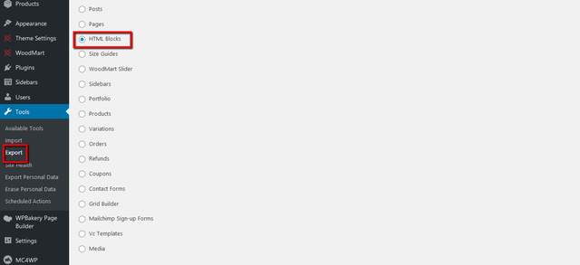 XML-export-using-wordpress-importer