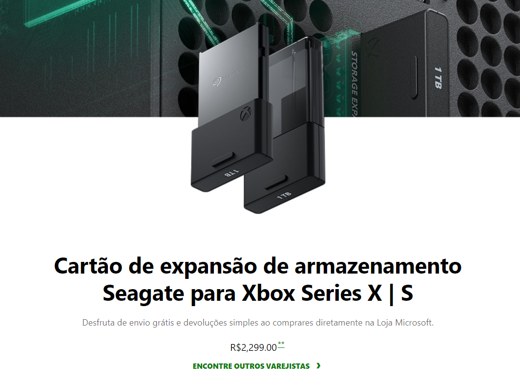 Microsoft do Brasil lista Cartão de expansão de armazenamento para Xbox Series S|X por R$2.299 1 SSD.png
